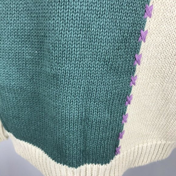 Ms Lee Colorblock Knit Pullover Sweater Teal Blue - Picture 3 of 9